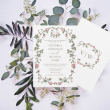 Garden Sage Green Wedding Monogram Uitnodiging