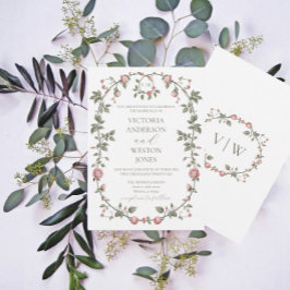 Garden Sage Green Wedding Monogram Uitnodiging