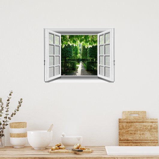 Garden Scene Fake Window Uitzicht 3D Poster (Keuken)