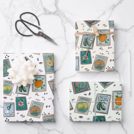 Garden Seed Packs Papieren Set van 3 Inpakpapier Vel (Voorkant)