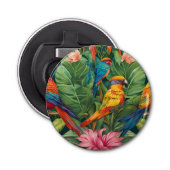 Garden Serenity: Vogel in bloei Button Flesopener (Voorkant)