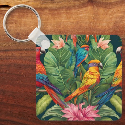 Garden Serenity: Vogel in bloei Sleutelhanger (Voorkant)