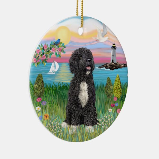 Garden-Shore - Portugese Waterhond #5-(bw) Keramisch Ornament (Rechts)