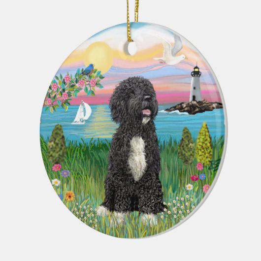 Garden-Shore - Portugese Waterhond #5-(bw) Keramisch Ornament (Links)