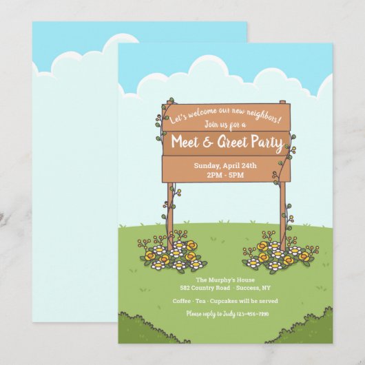 Garden Sign Meet and Greet Party Invitation Kaart (Voorkant / Achterkant)