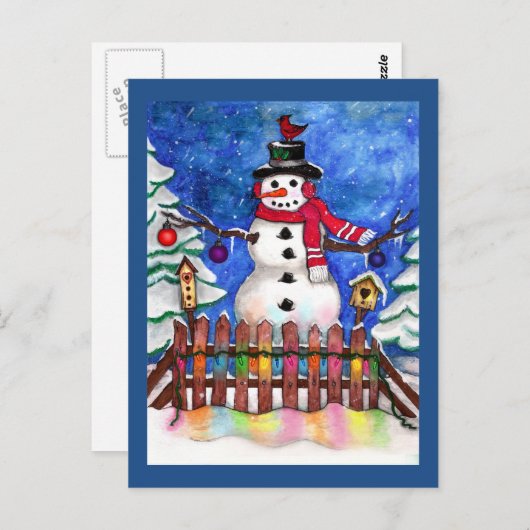 Garden Snowman Briefkaart (Voorkant / Achterkant)