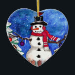 Garden Snowman Keramisch Ornament<br><div class="desc">Oorspronkelijke waterverf schilderij van Sandra Gale van een gelukkige sneeuwman in een sneeuw bedekte wintertuin. Geweldig ontwerp voor tuinders,  kinderen,  Moms en iedereen die van sneeuwpoppen en tuinscènes houdt.</div>