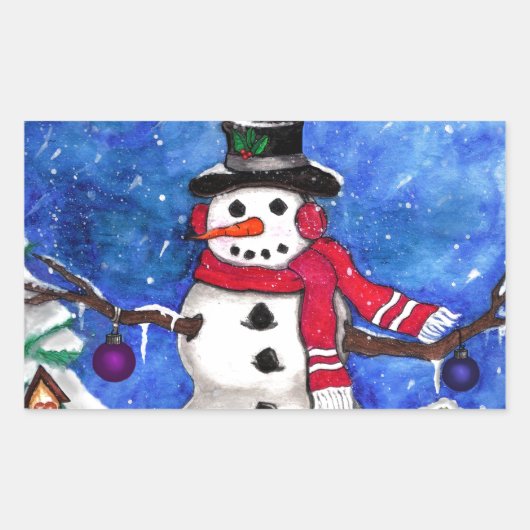 Garden Snowman Rechthoekige Sticker (Voorkant)