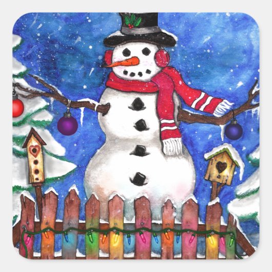 Garden Snowman Vierkante Sticker (Voorkant)