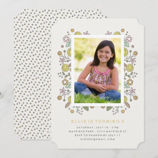 Garden Soiree Birthday Invitation - Mustard Kaart (Voorkant / Achterkant)