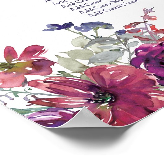 Garden Splash Floral Wedding Dinner Sechart Poster (Hoek)