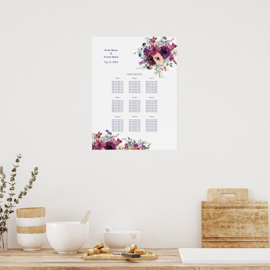 Garden Splash Floral Wedding Dinner Sechart Poster (Keuken)