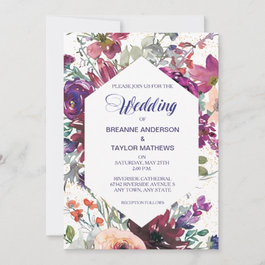Garden Splash Modern Floral Wedding Invitation Kaart (Voorkant)
