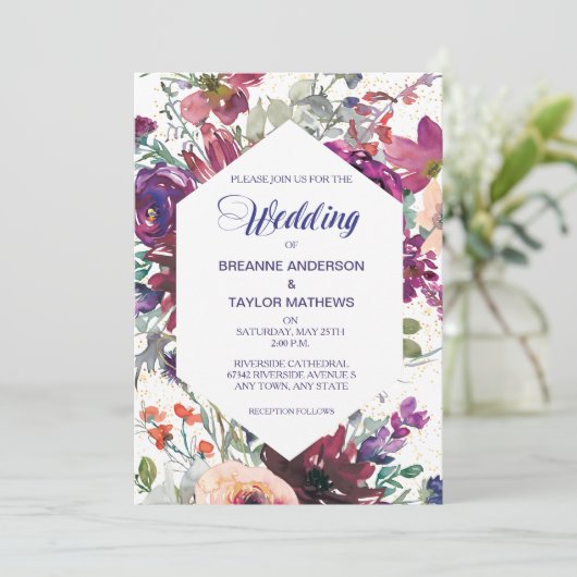 Garden Splash Modern Floral Wedding Invitation Kaart (Staand voorkant)