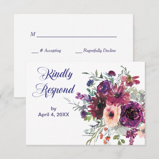 Garden Splash Modern Floral Wedding RSVP Kaartje (Voorkant / Achterkant)