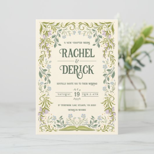 Garden Storybook Fairytale Wedding Invitation Kaart (Staand voorkant)