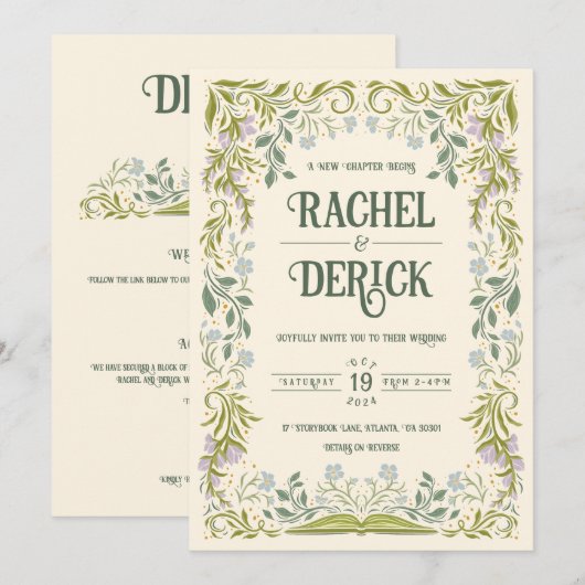 Garden Storybook Fairytale Wedding Invitation Kaart (Voorkant / Achterkant)