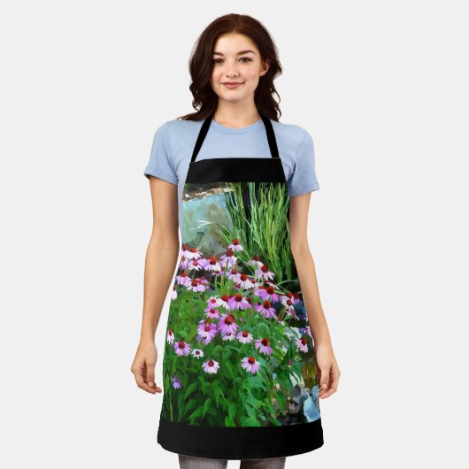 Garden Stream Digitaal met Paarse Coneflowers Schort (Gedragen)