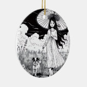 Garden Stroll Meisje en hond Keramisch Ornament (Rechts)