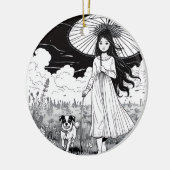 Garden Stroll Meisje en hond Keramisch Ornament (Links)