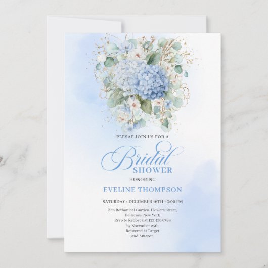 Garden Style Blue Hydrangea Bridal Shower Invites Kaart (Voorkant)