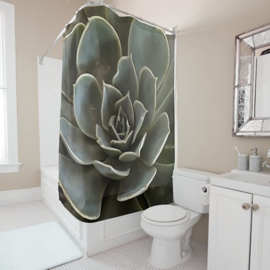 Garden Succulent Green Gray Tones Realistic Art Douchegordijn (In situ)