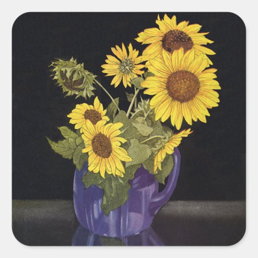 Garden Summer Sunflower Flowers in Vase Vierkante Sticker (Voorkant)