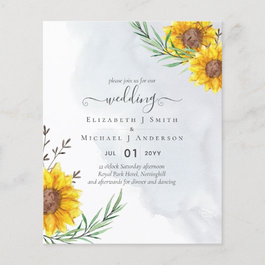Garden Sunflower Blue Rustic Boho Wedding Flyer (Voorkant)