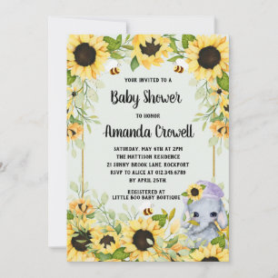 Garden Sunflower Elephant Boy Baby shower Kaart
