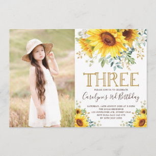 Garden Sunflower Greenery 3rd Birthday Foto Kaart