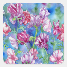 "Garden Sweet Peas" Vierkante Stickers