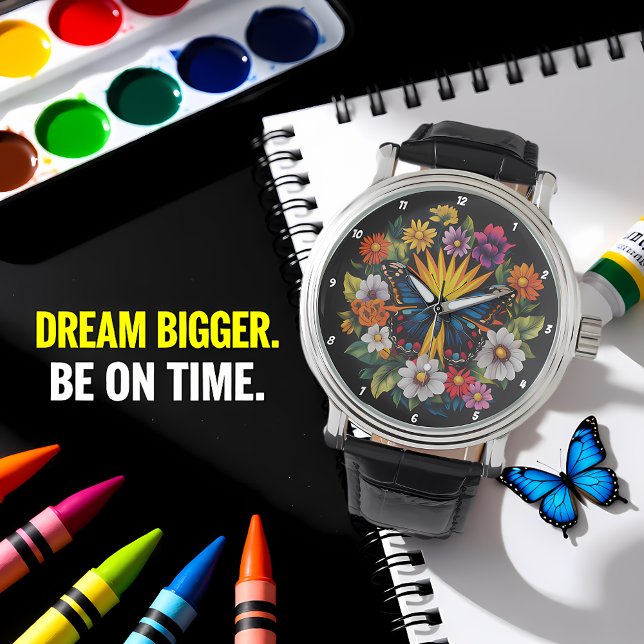 Garden Symphony" - Floral Butterfly  Horloge (Creator heeft geüpload)