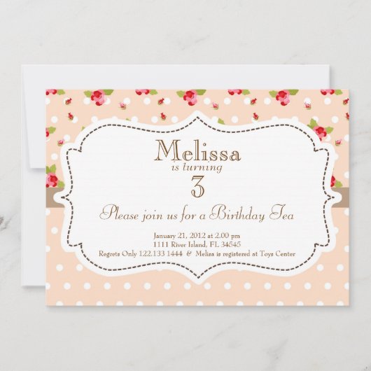 Garden Tea Party Birthday Invitation Kaart (Voorkant)
