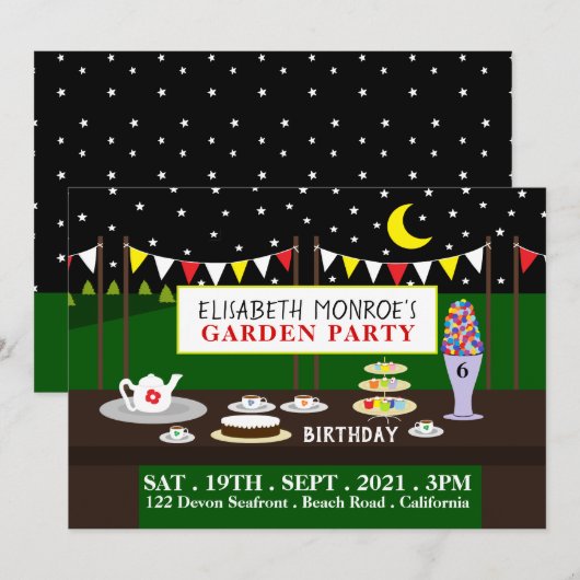 Garden Tea Party, Birthday Party Kaart (Voorkant / Achterkant)
