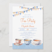 Garden Tea Party Blue Peach Lights Vrijgezellenfee Kaart (Voorkant)