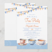 Garden Tea Party Blue Peach Lights Vrijgezellenfee Kaart (Voorkant / Achterkant)