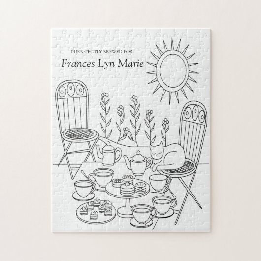 Garden Tea Party & Sleeping Cat Jigsaw Puzzle Legpuzzel (Verticaal)
