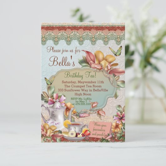 Garden Tea Party uitnodiging (Staand voorkant)