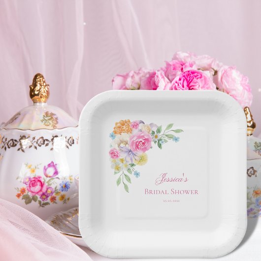 Garden Tea Party Waterverf Bloemen Vrijgezellenfee Papieren Bordje