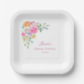 Garden Tea Party Waterverf Bloemen Vrijgezellenfee Papieren Bordje (Voorkant)