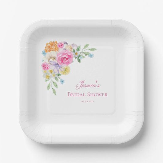 Garden Tea Party Waterverf Bloemen Vrijgezellenfee Papieren Bordje (Voorkant)