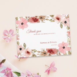 Garden Theme Blush Pink  Floral Wedding Thank You Briefkaart