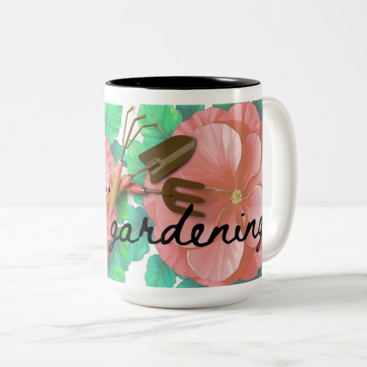 Garden theme mug with flowers and tools tweekleurige koffiemok (Voorkant rechts)