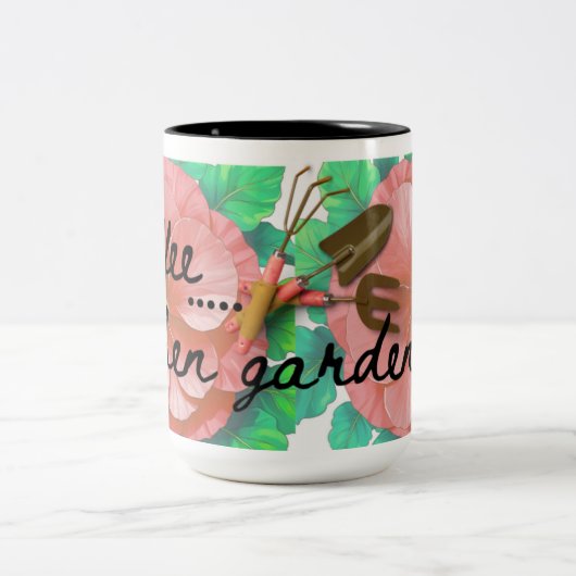 Garden theme mug with flowers and tools tweekleurige koffiemok (Center)