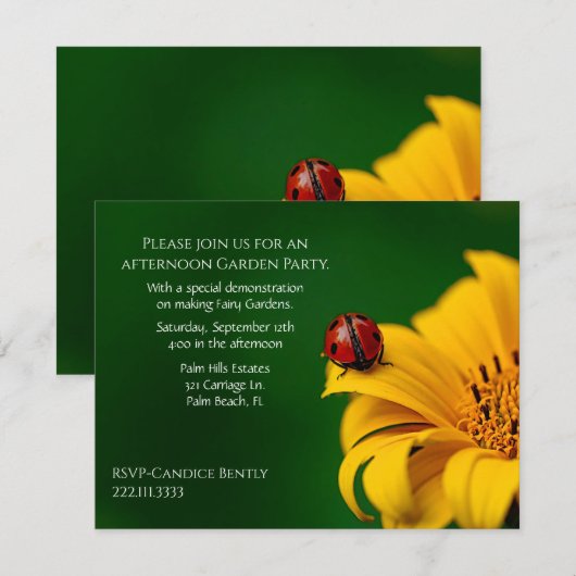 Garden Thmed Sunflower en Ladybug Kaart (Voorkant / Achterkant)