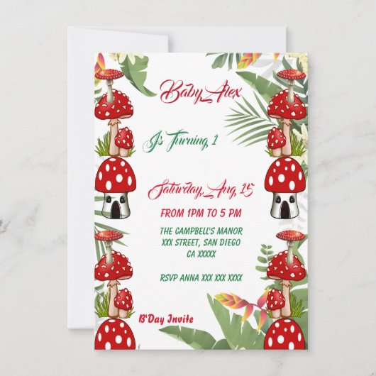Garden Toadstool Green Foliage Baby 1e verjaardag (Voorkant)
