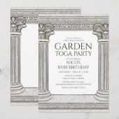Garden Toga Party nodiging met steenkolommen Kaart (Voorkant / Achterkant)