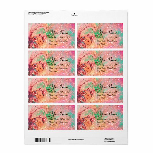 GARDEN VAN DE VERLORENDE SCHADEN, roze, goud, groe Etiket (Full Sheet)