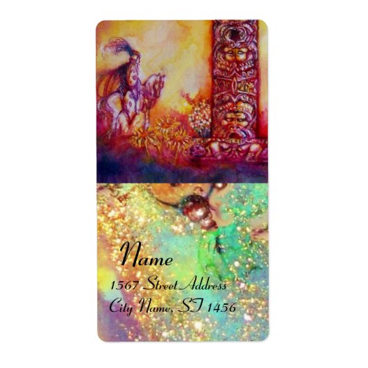 GARDEN VAN DE VERLORENDE SCHADOWS, blauw roze geel Etiket (Voorkant)