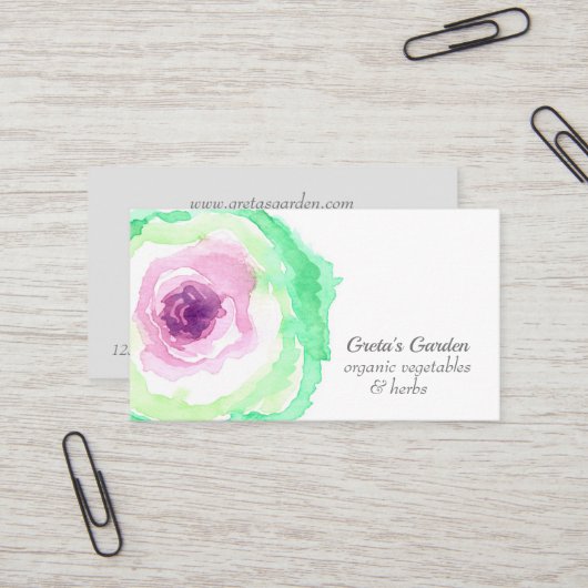 Garden Vegetables Cabbage Herbs Waterverf Visitekaartje (Voorkant / Achterkant in situ)